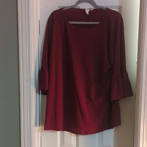 Women's Ruffled Bell Sleeve Tunic - Burgundy
